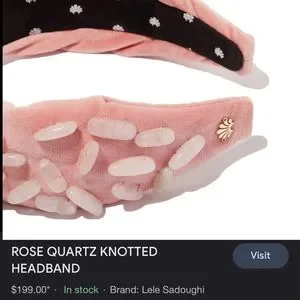 LeLe Sadoughi Healing Stone Headband OS Rose Quartz Lele Sadoughi Healing Stones Rose Quartz Velvet Knotted  main image 3